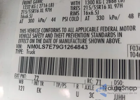 2016 Ford Transit Connect Xl z USA, uszkodzony, nr VIN NM0LS7E79G1264843